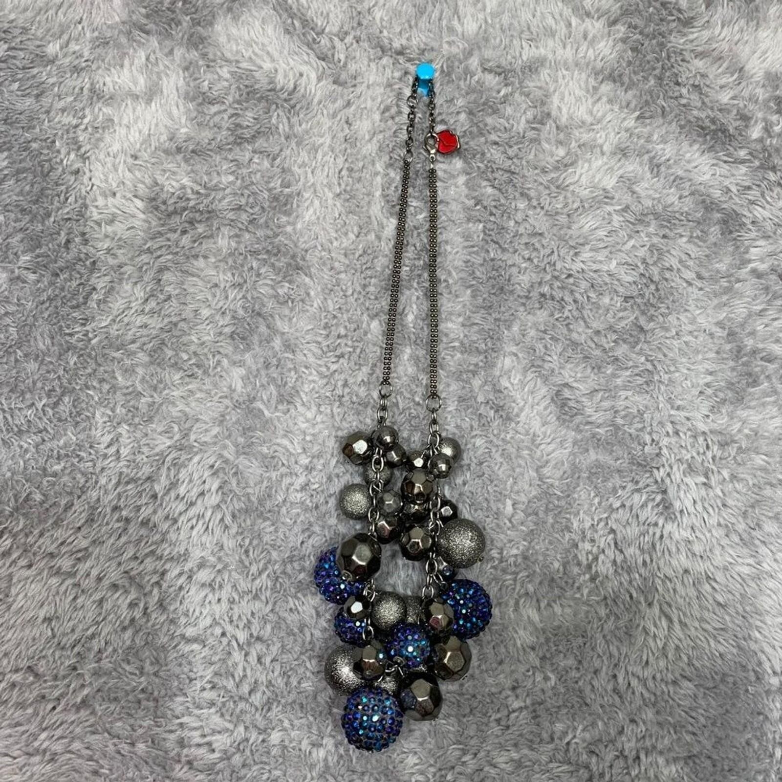 Unbranded Statement NecklaceWomen OS Gunmetal Blue Pave BeadedChunky Bib Cluster