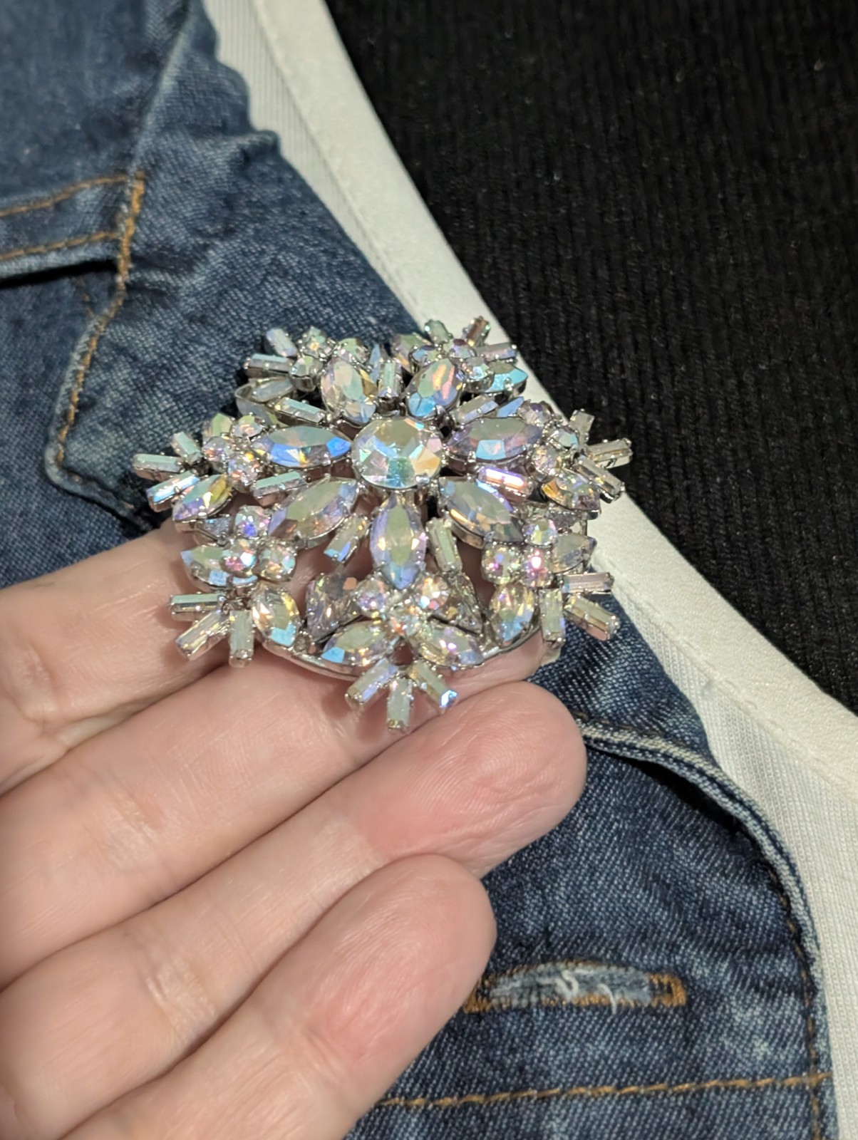 Vintage Large Stacked Made In Austria Aurora Brooch Pin