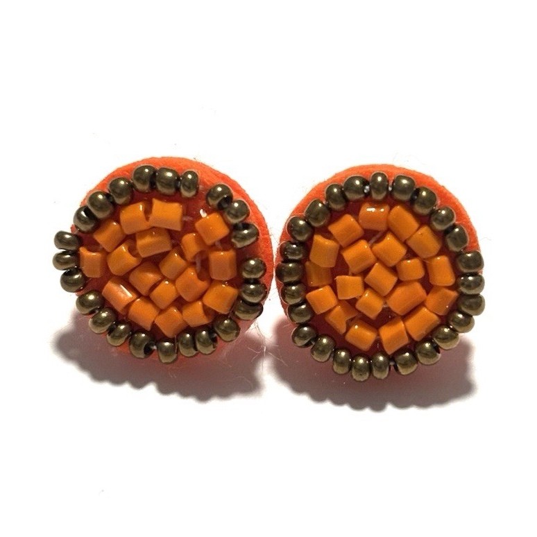 Orange beaded stud earrings
