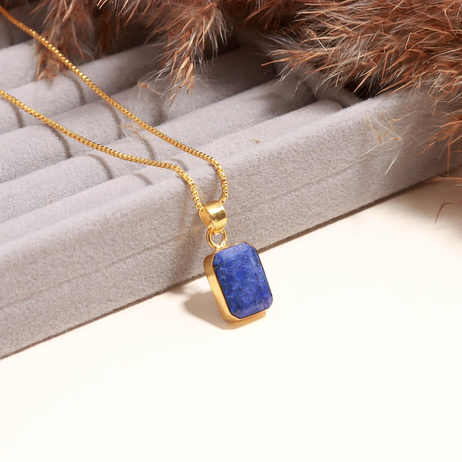 Natural Lapis Lazuli Octagon Necklace Gold Plated 925 Sterling Silver Jewelry