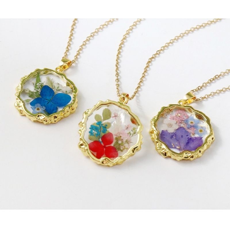Handmade Pressed Real Dried Flower Resin Pendant Necklace Chain Neckla Jewelry