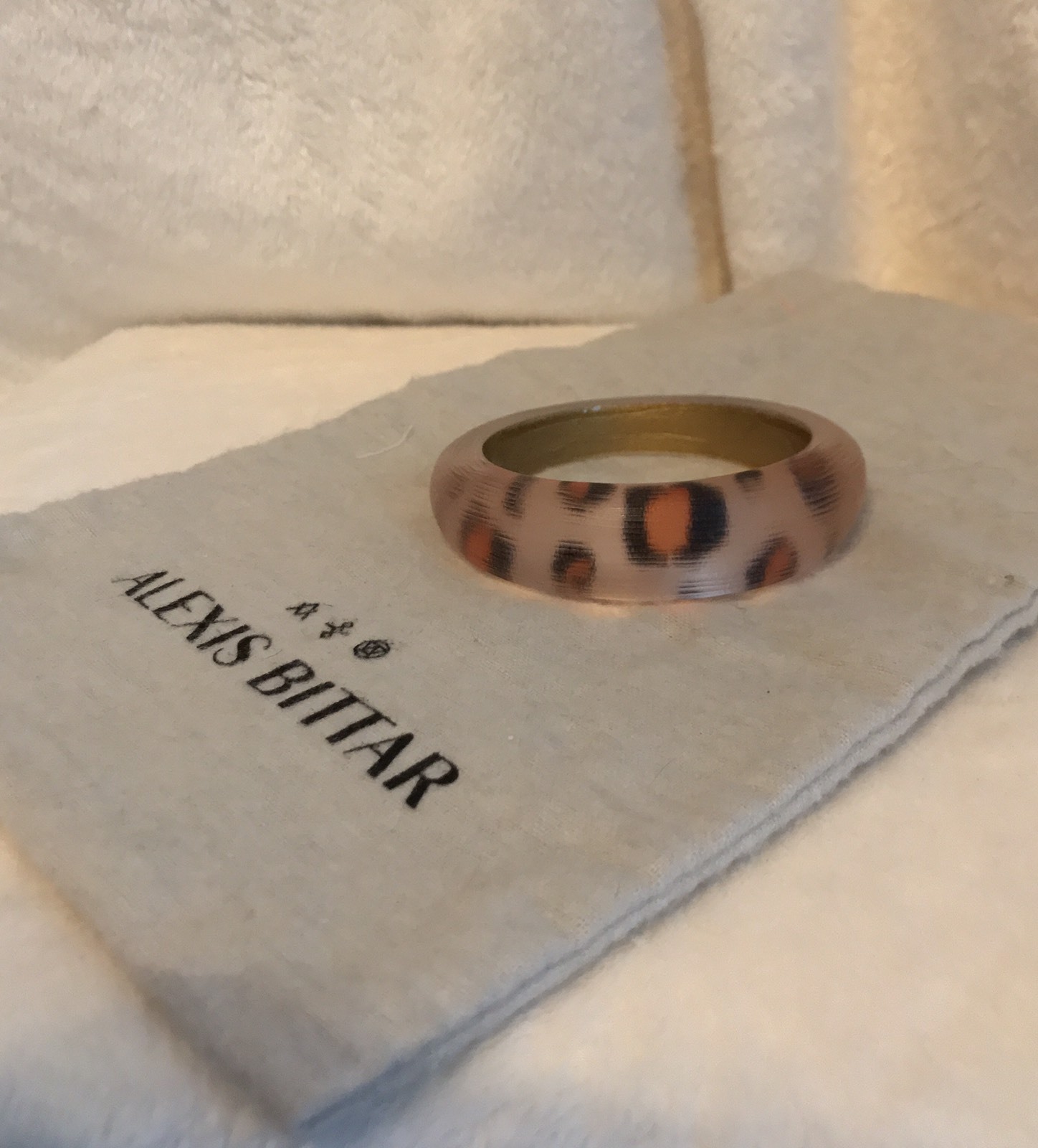 ALEXIS BITTAR Wide Pink Orange Black Leopard LUCITE Tapered Bangle Bracelet
