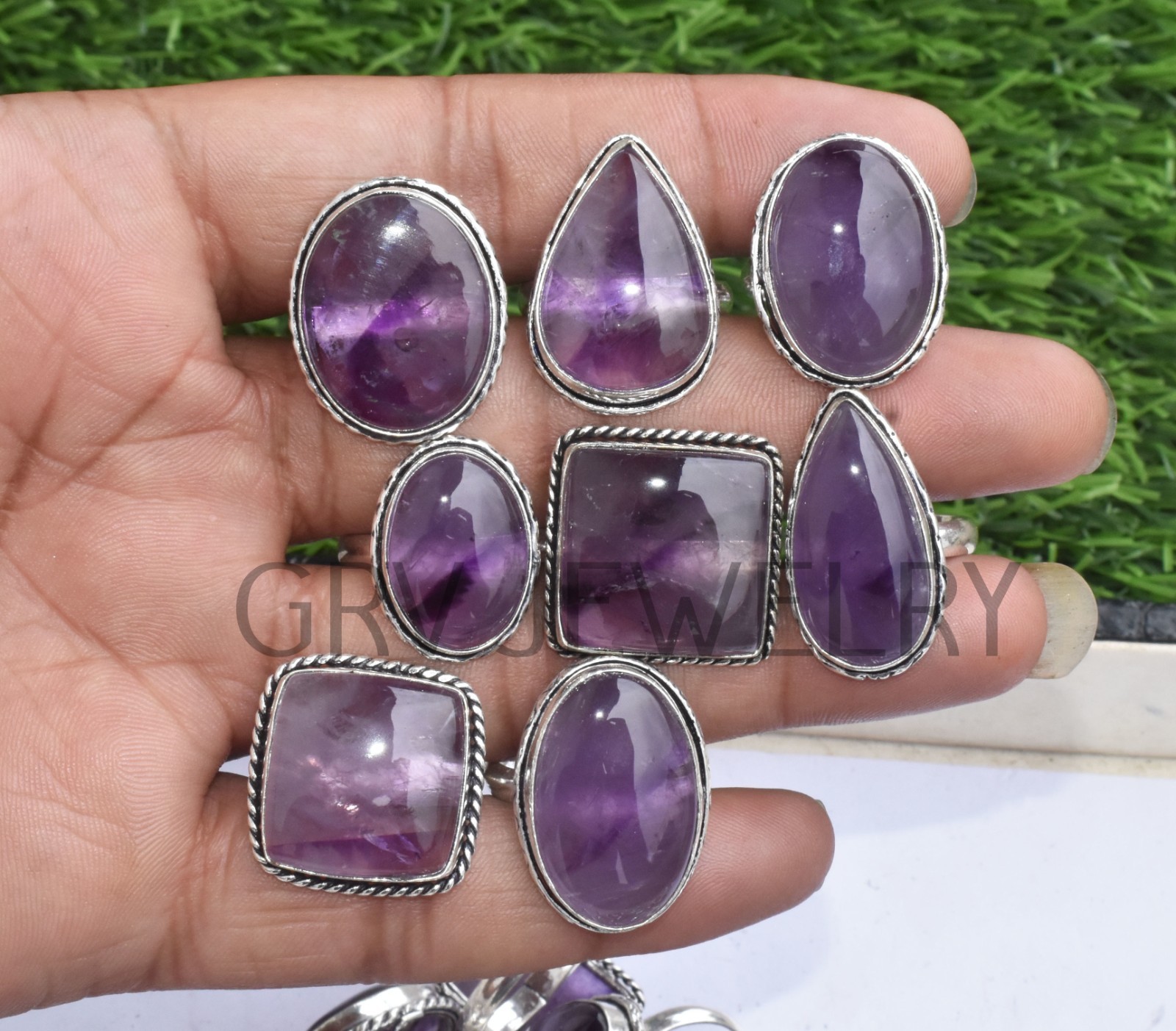 1-500 Pcs Natural Amethyst In Wholesale Gemstone Rings Lot: Silver Plated Whr-9