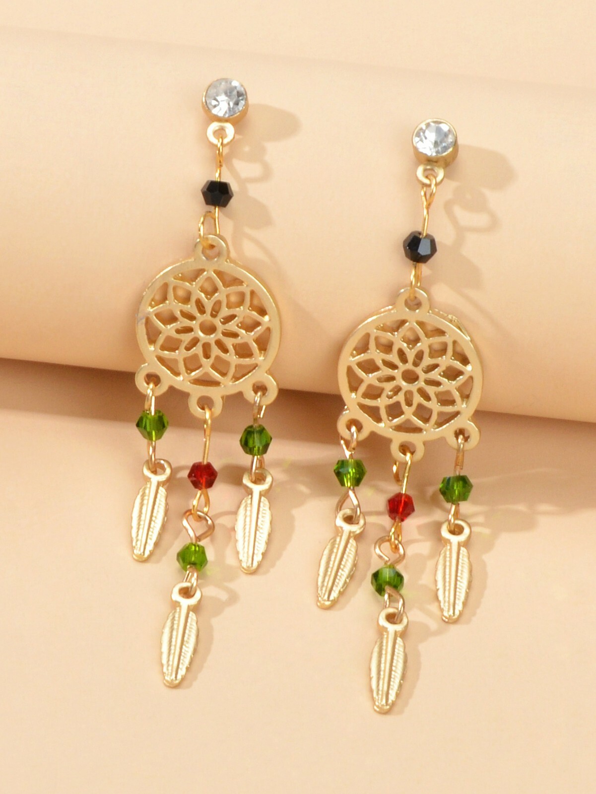 Good Quality Green Red Beads Charm Round Flower Dangle Earrings Boho Jewellery