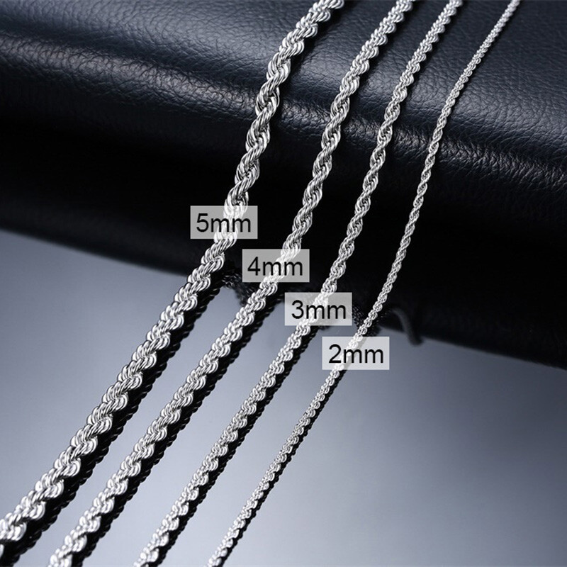 Vnox Solid Silver 2-5MM Twisted Rope Chain Necklace 16-30″ Mens Womens Necklace