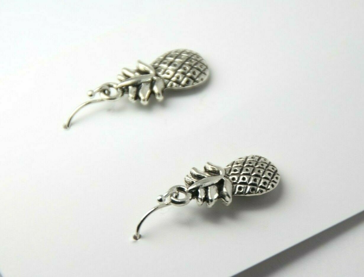 Pineapple Charm Earrings 925 sterling silver hooks pewter Charms 1 1/4″ Fruit
