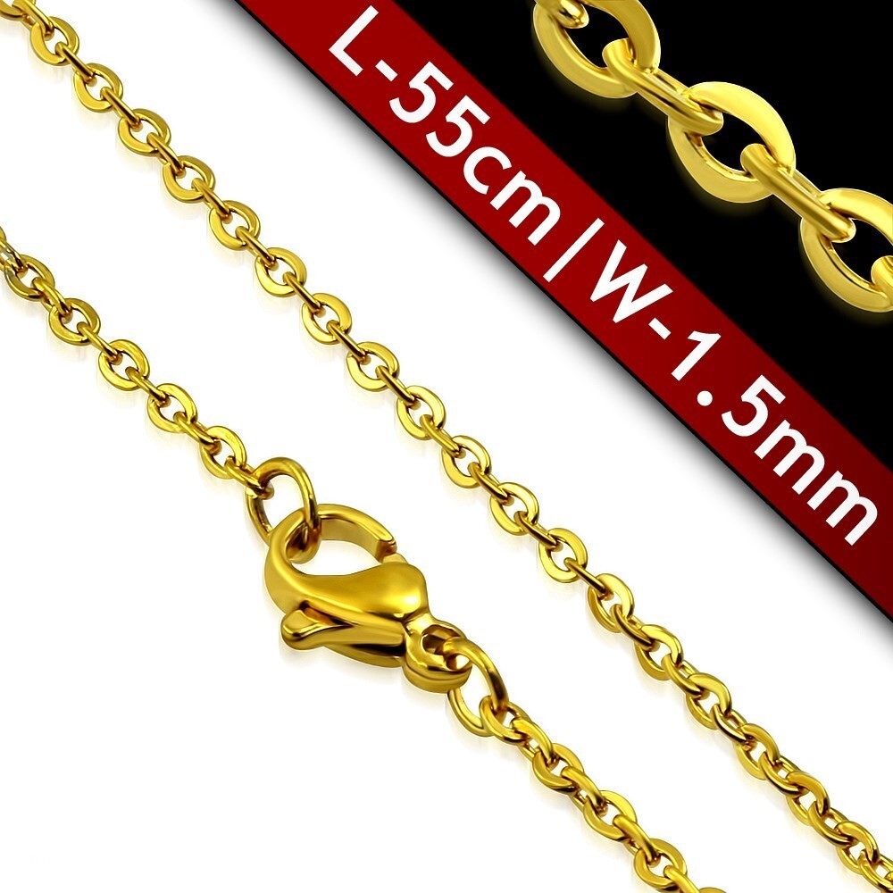 Yellow Gold PVD Chain Necklace Surgical Steel Oval Link Claw Clasp 21-3/4 inches