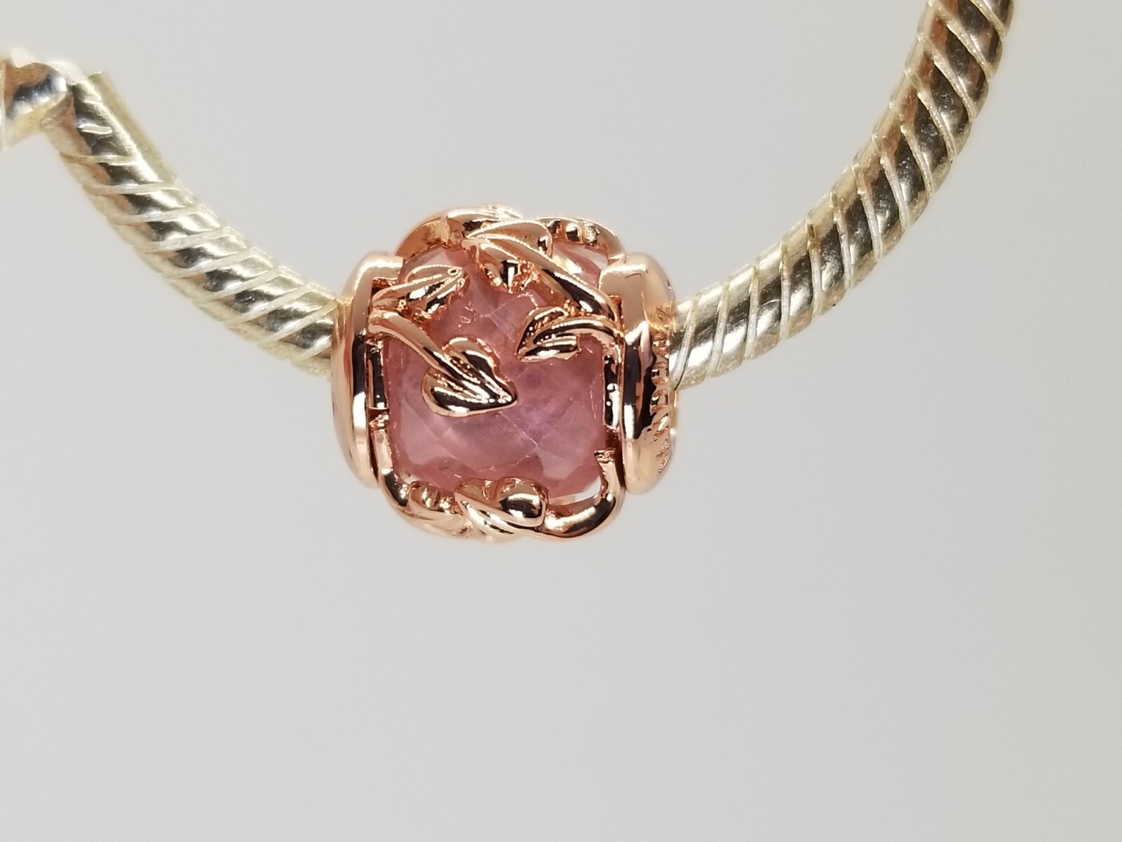 Authentic Pandora moments Rose gold Pink Decorative Leaves Charm