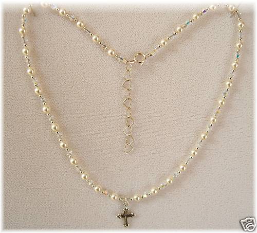 FIRST COMMUNION/CONFIRMATION CHILD NECKLACE, SS Cross, made w/ Swarovski Crystal
