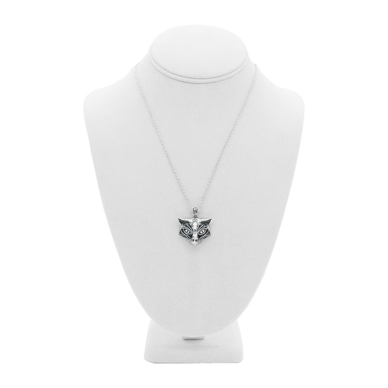 Black cat necklace cat head black epoxy stainless steel pendant by Controse