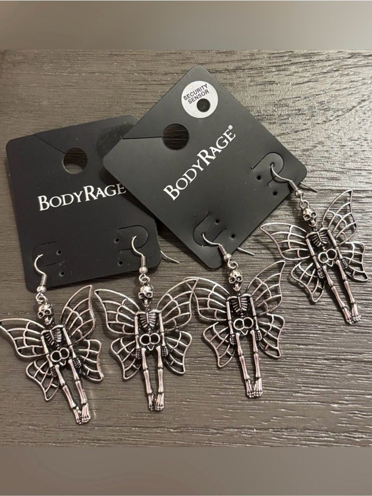 NWT 2 Pairs Body Rage Spencer Winged Skeleton Earrings Goth Alternative Unisex