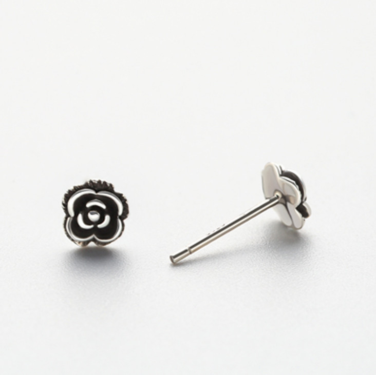 Vintage Rose Flower Charm Sterling Silver Women Girl Post Back Stud Earrings B34