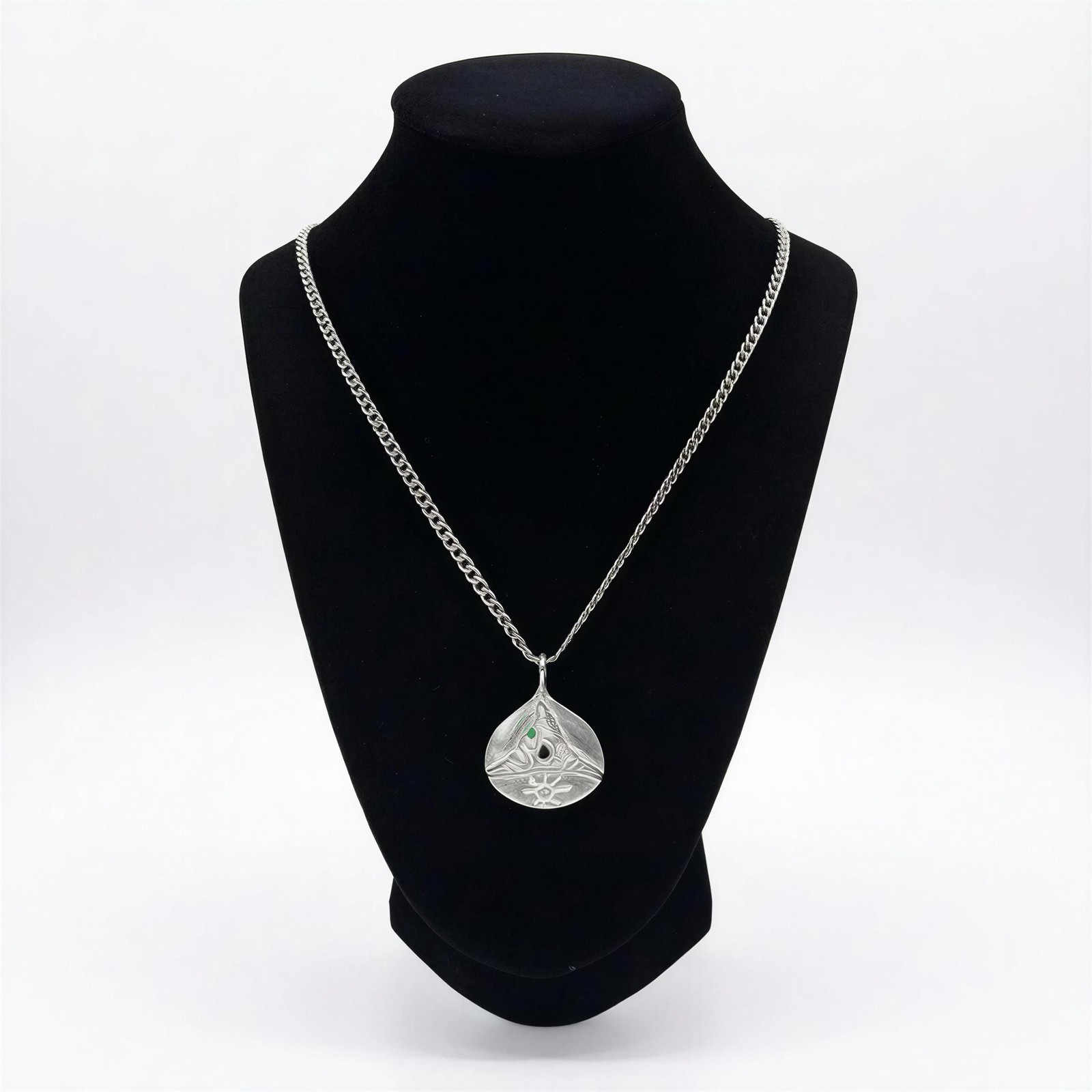 Handcrafted Lead-Free Pewter Taino Trigonolito Pendant on 3.5mm Cuban Links