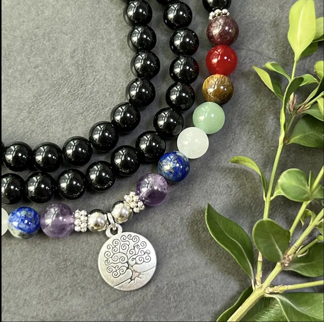 Bohemian Style Chakra 108 Bead Meditation Necklace – Featuring the Tree of Life