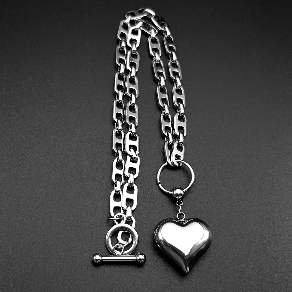Love Heart Romantic Retro Pendant Necklace Stainless Steel Hiphop Punk Unisex Gi