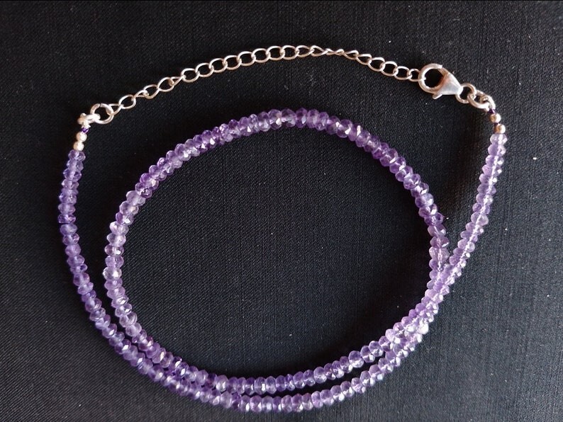 A++ Light Amethyst Faceted Rondelle Gemstone Beads Handmade Necklaces 24” Women
