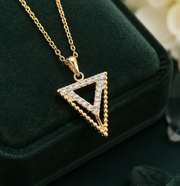 1.00Ct Round Simulated Diamond Geometric Triangle Pendant 14K Yellow Gold Plated