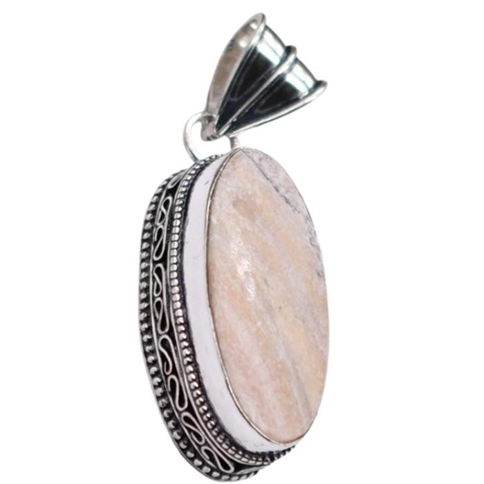 Pink Scolecite Natural Gemstone Antique Silver Plated Pendant 3.25″ J2947