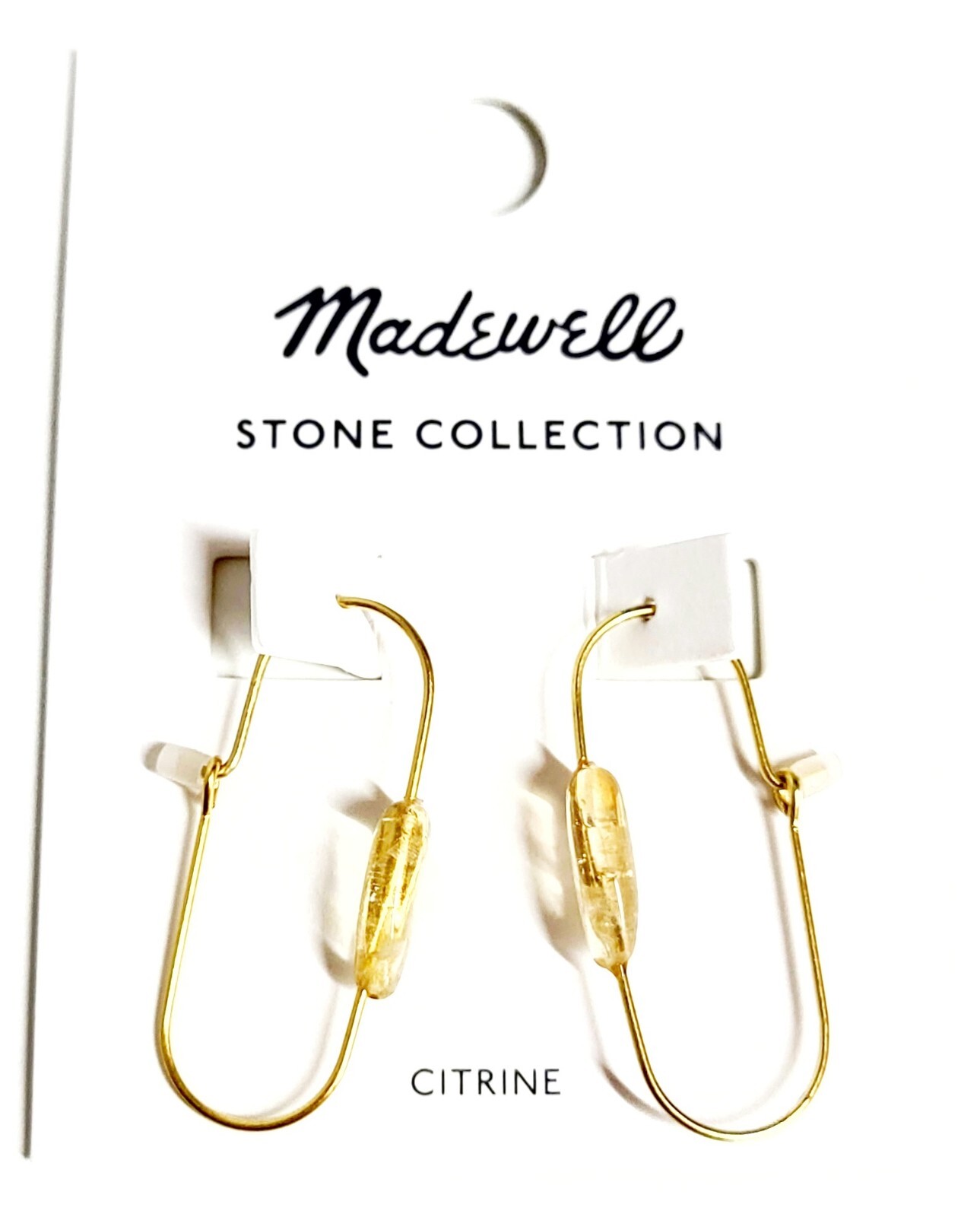 Madewell Stone Collection Medium Drop Hoop Earrings in Citrine Gold Plated New
