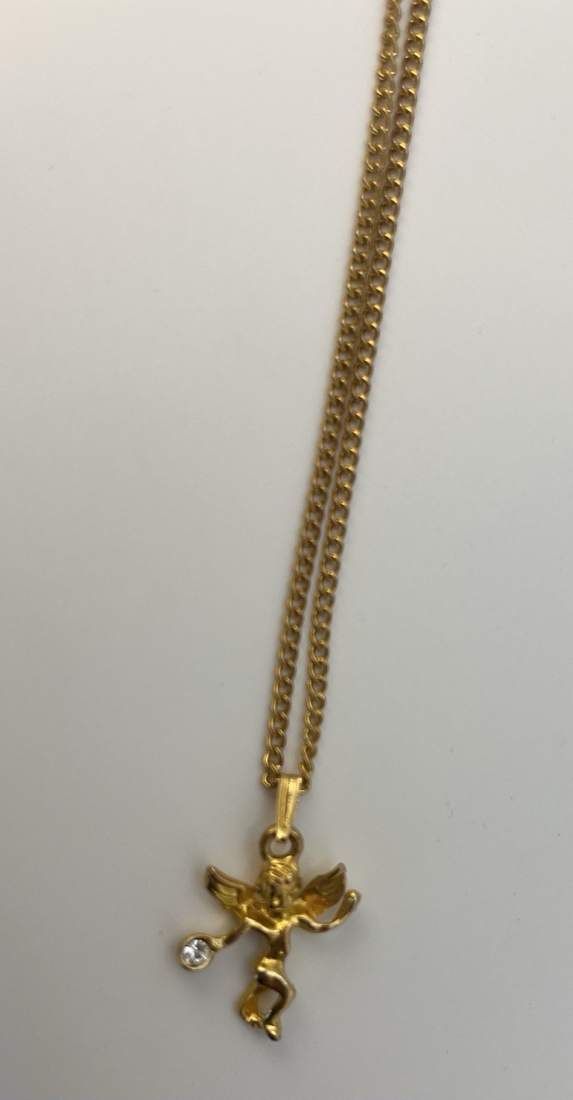 Gold Tone Crystal Cherub Pendant Necklace