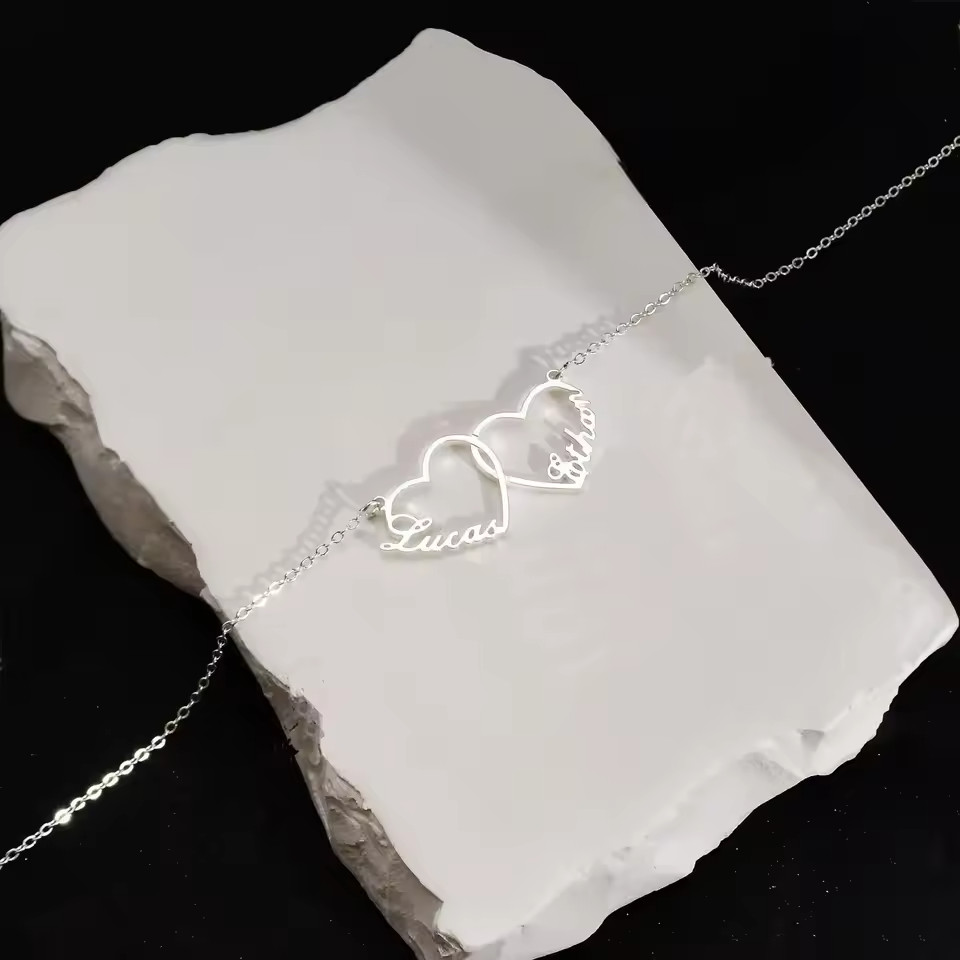 Custom Single Double Three Name Heart Pendant Necklace Jewelry Stainless Steel