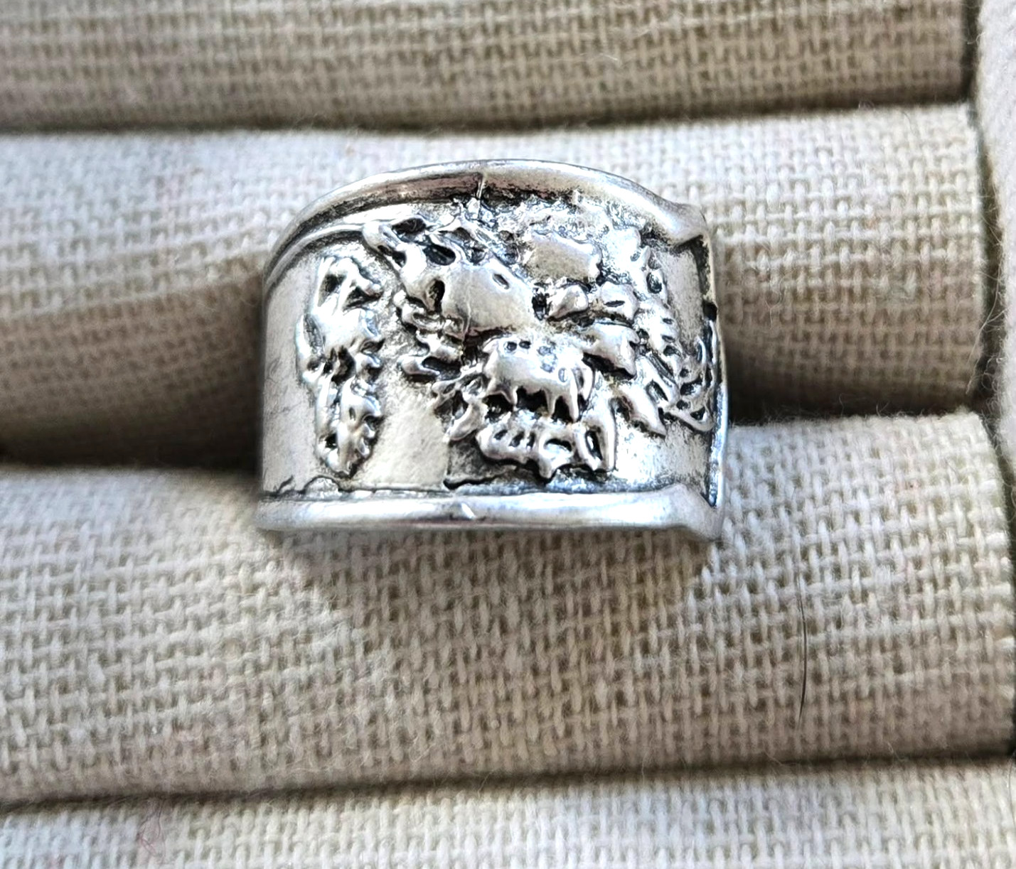 Spoon Ring Floral Patterned Adjustable Ring Antique Silver Plated Brass Size 7
