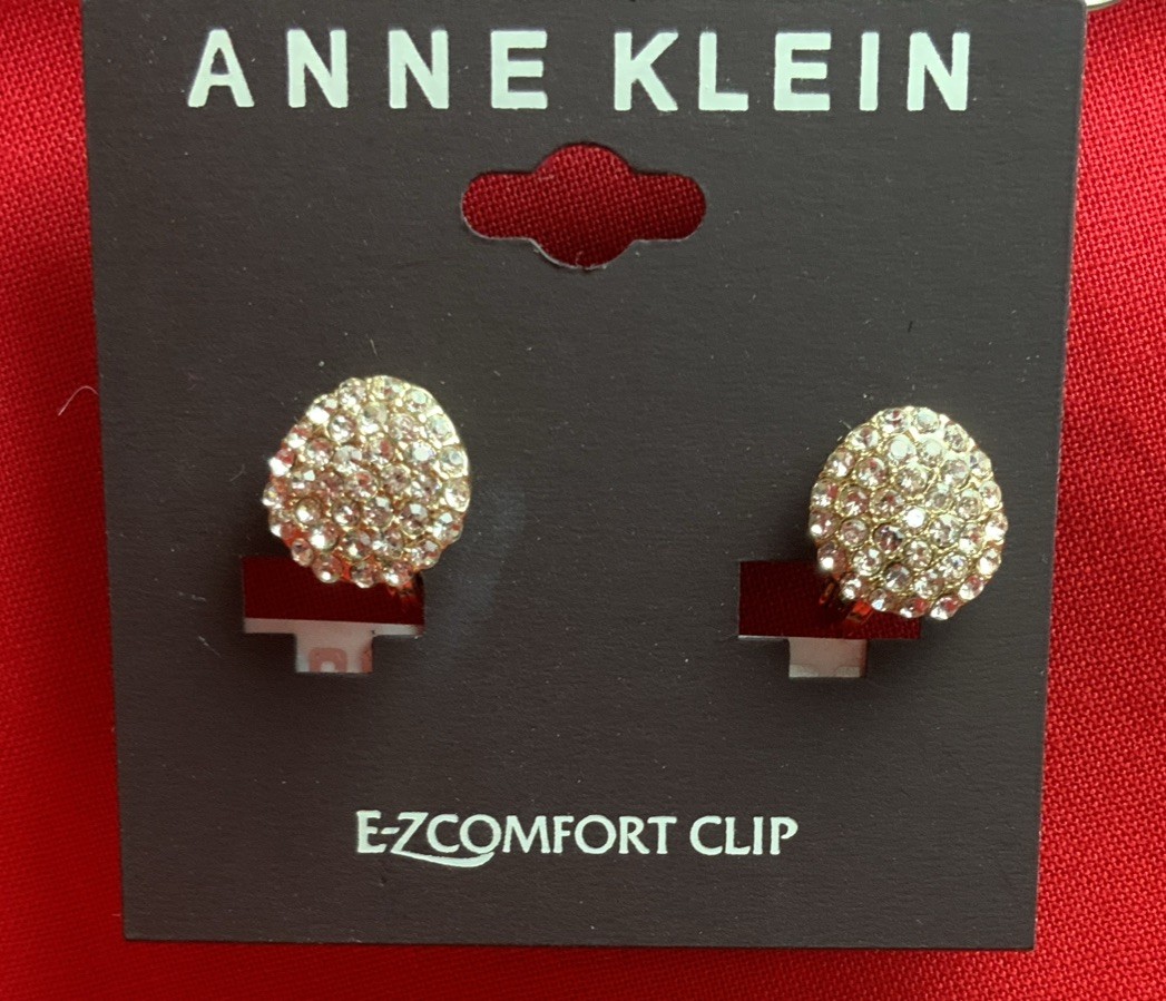Anne Klein Gold Tone Pave Cluster Crystal Clip On Earrings RP $24