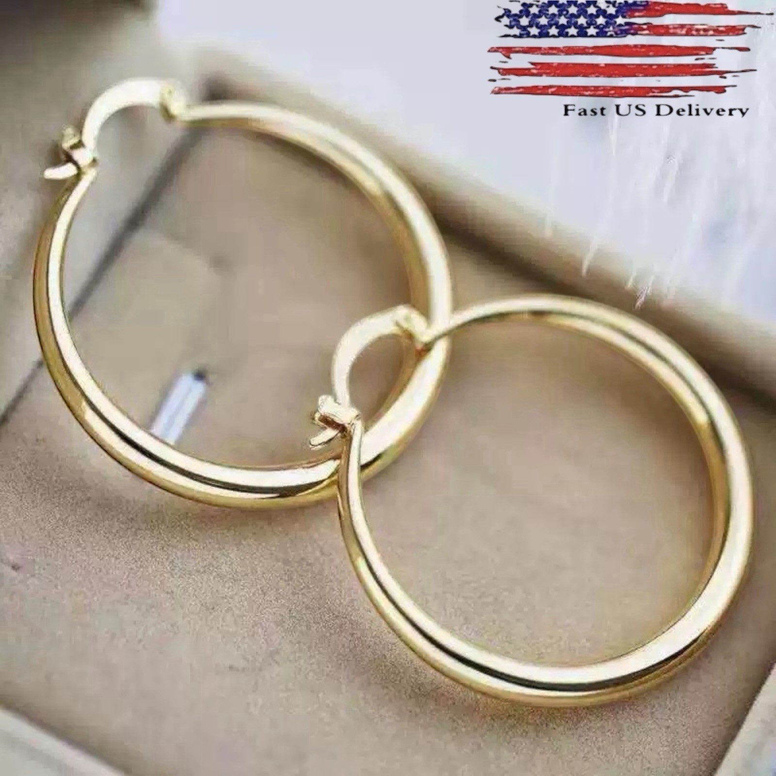 NEW Women’s Elegant Gold Plated Round Pierced Hoop Earrings A 55