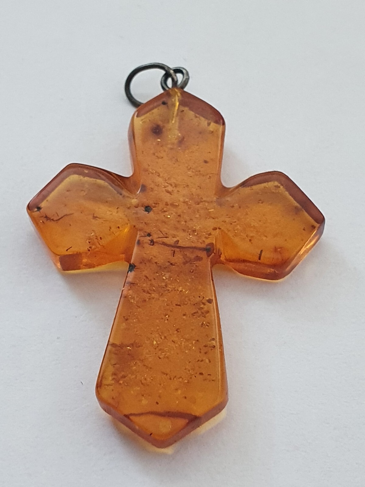 Artisan Amber Composite Silver Tone Cross Christian Religious Faith Pendant