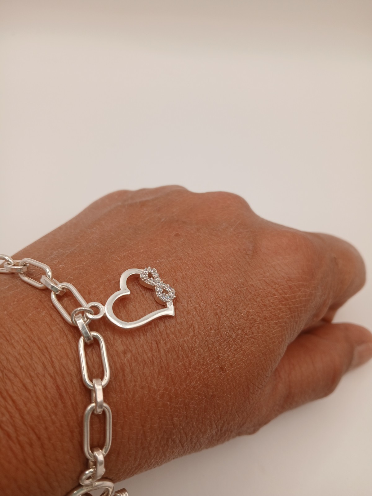 Sterling Silver 925 Link Chain Charm Bracelet Dangle Toggle 7.6-8 in
