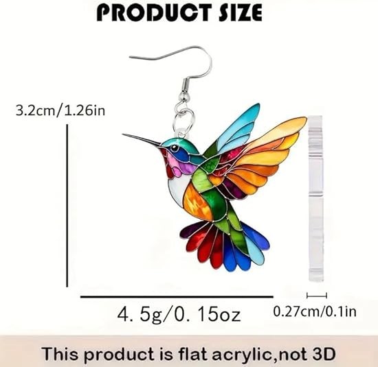 Acrylic Hummingbird Earrings 2D Bird Shape Earrings For Women Girls Ear Charms