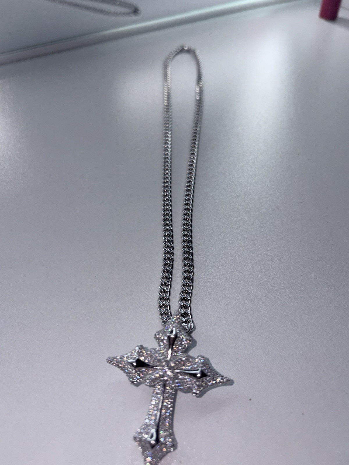 925 Sterling Silver Iced Cross Pendant & Cuban Chain | Real Moissanite.