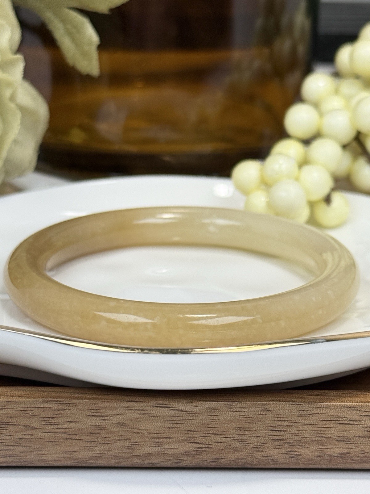 Hetian Jade Yellow Hard Bangle Size: 55.8MM Width: 8.5MM w/Certificate
