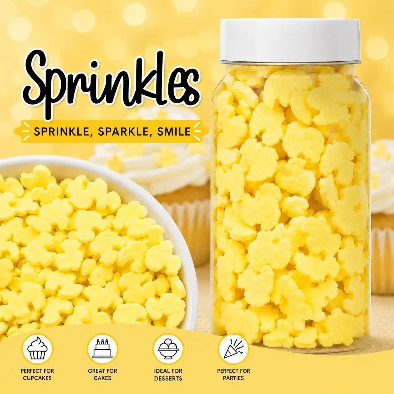 Yellow Duck Sprinkles Baby Shower Cupcake Cake Cookie Decor Edible 3 oz Jar