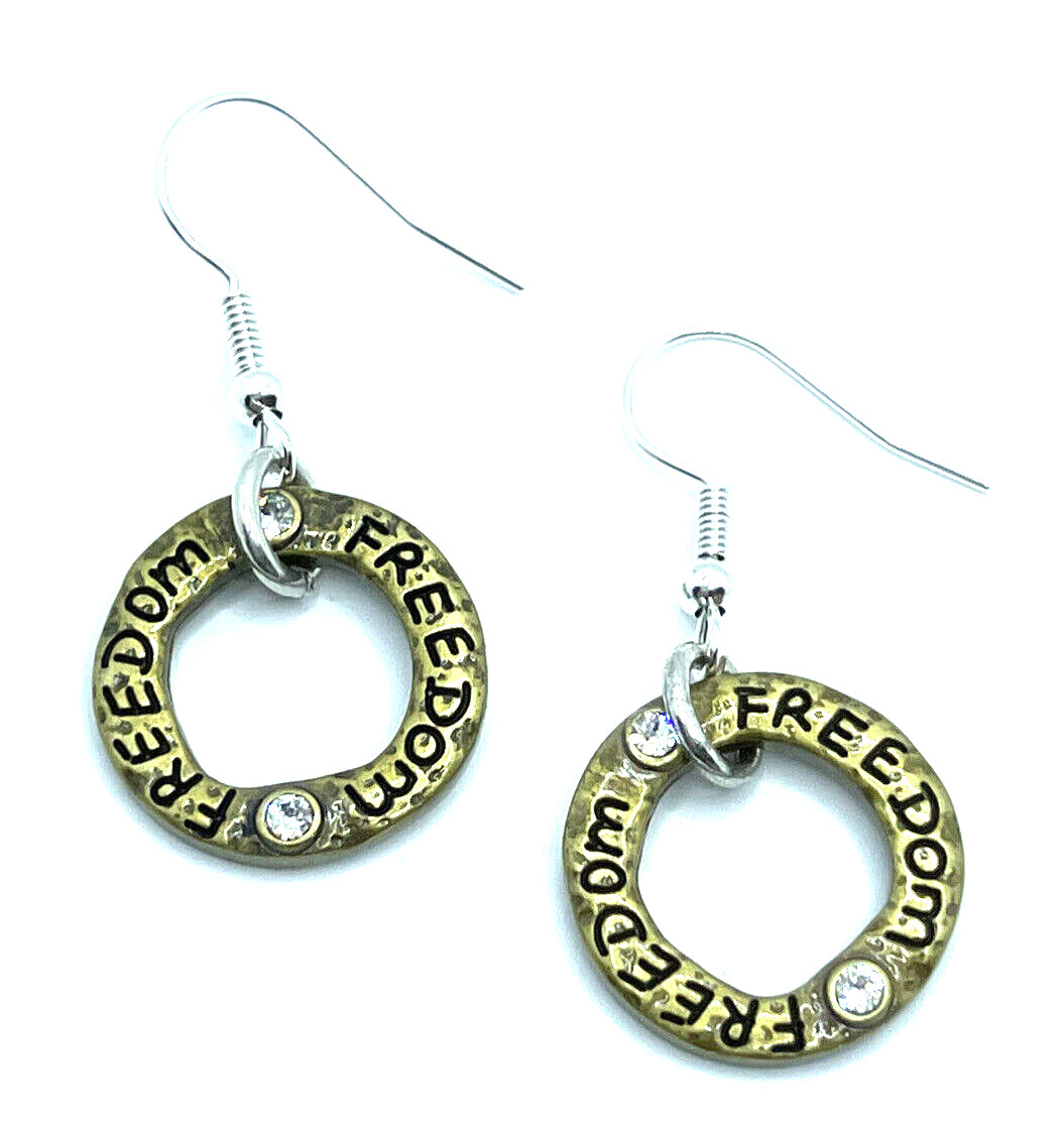 Brighton ART & SOUL Freedom Bronze Hoop Crystals Sayings Gold Custom Earrings