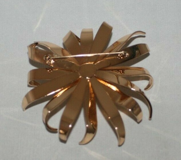 Gold Tone Flower Pin Brooch 3.75 Inches