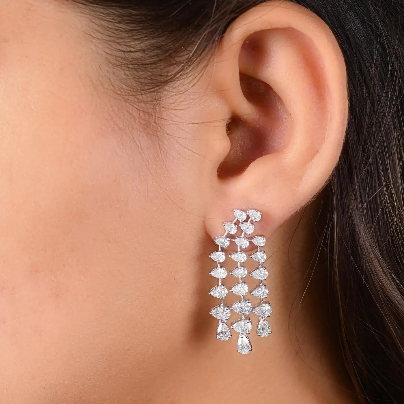 2 Ct Pear Cut Simulated Diamond Drop Dangle Earrings In 14k White Gold Plated