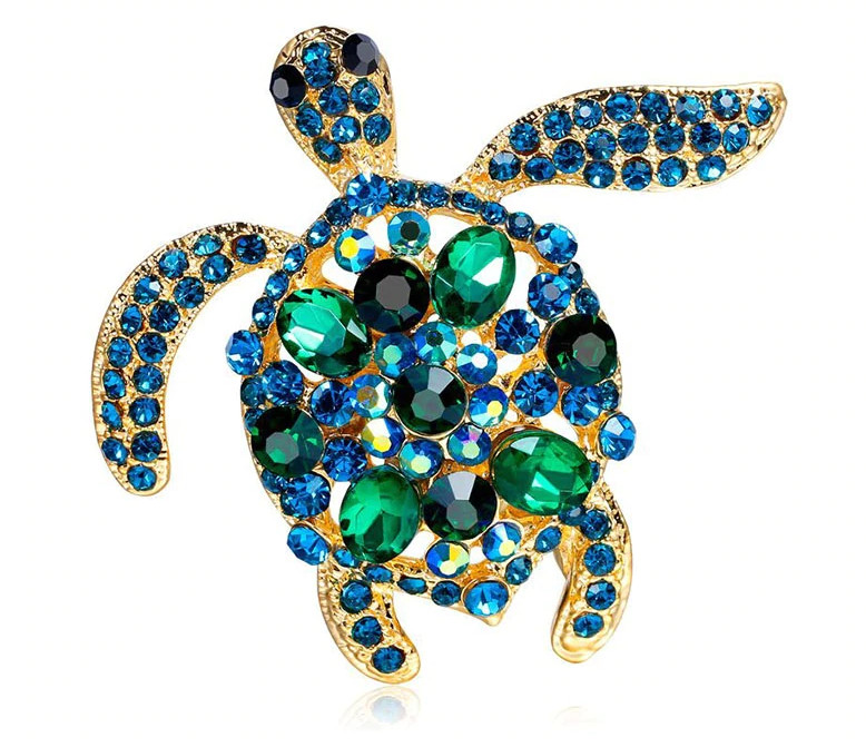 Wuli&baby Green Rhinestone Turtle Brooches Women Men Sea Turtle Animal