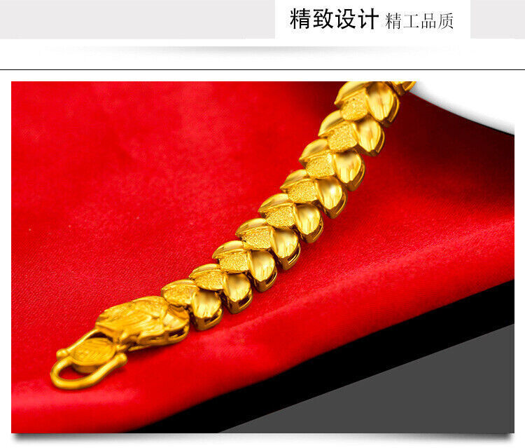 Men’s Dragon 22k 23k 24k Thai Baht Yellow Gold Gp Bracelet 8.2inch30g