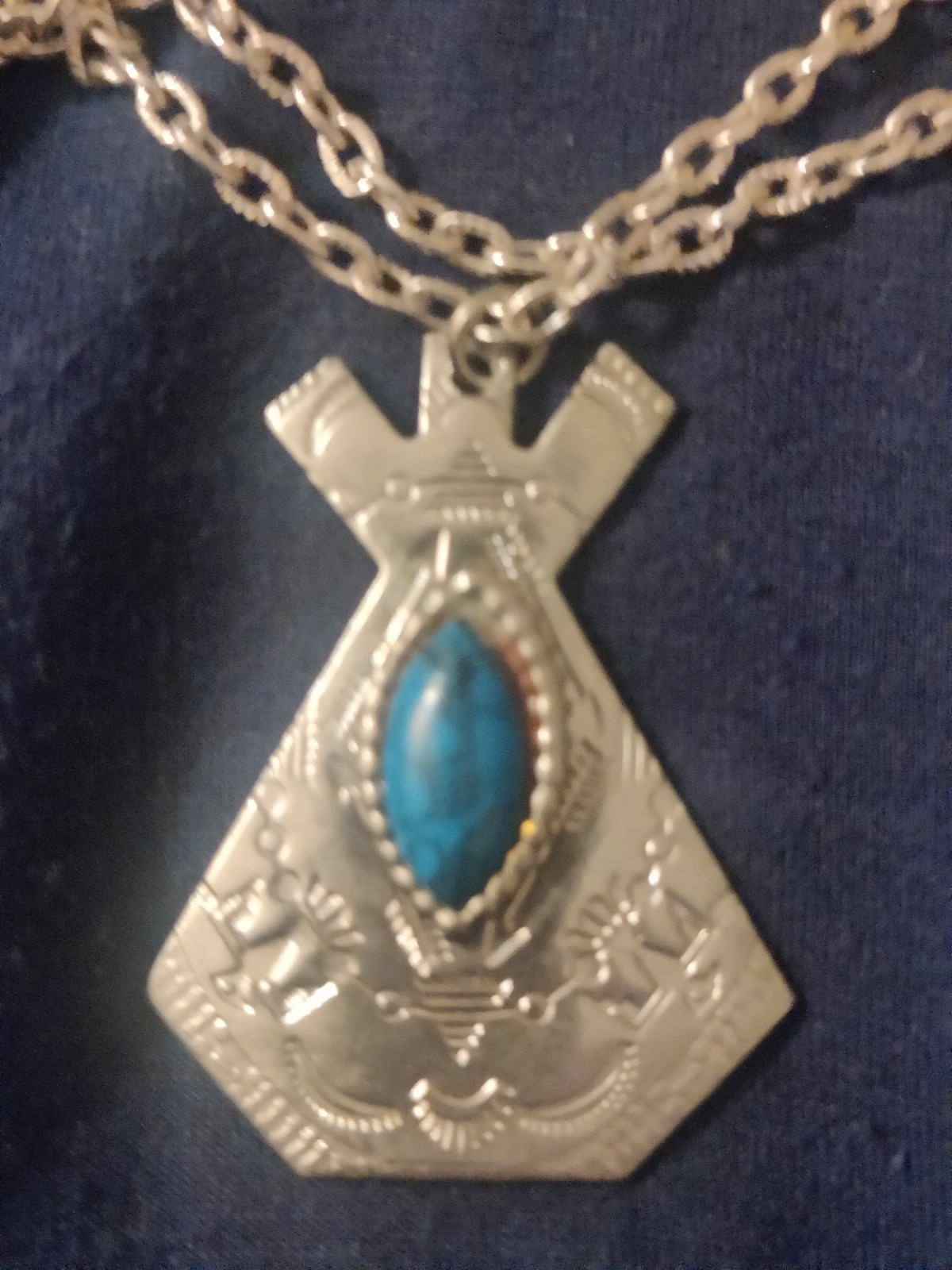 Genuine Native turquoise and sterling silver necklace.