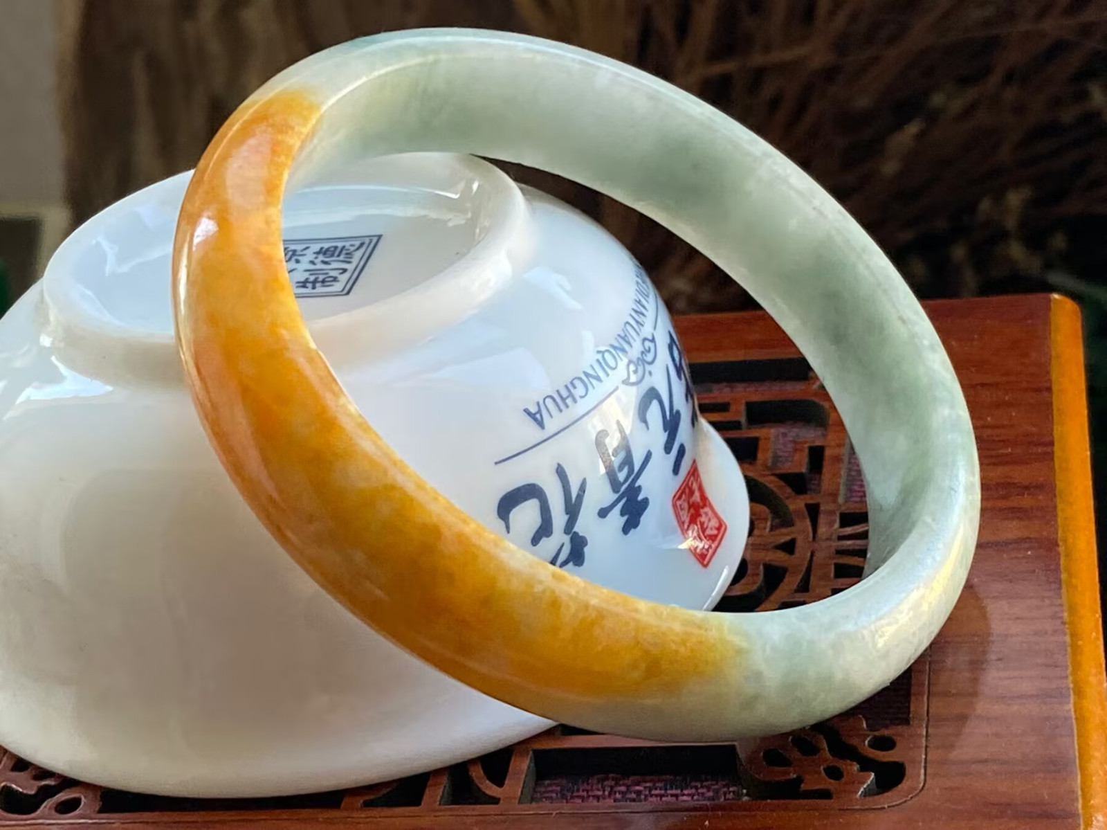 Grade A Yellow 58-59mm Natural Burma Jade Jadeite Bangle Bracelet