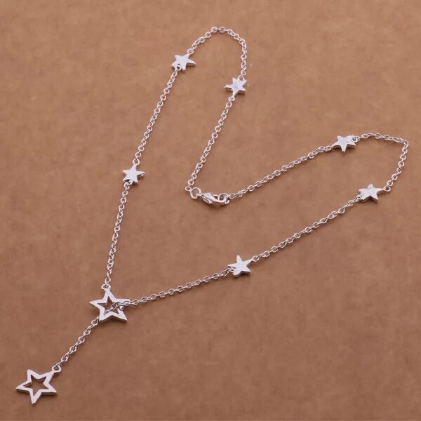 925 Sterling Silver Multi-Star Lariat Y-Shape Charm Pendant Necklace 16″ N174