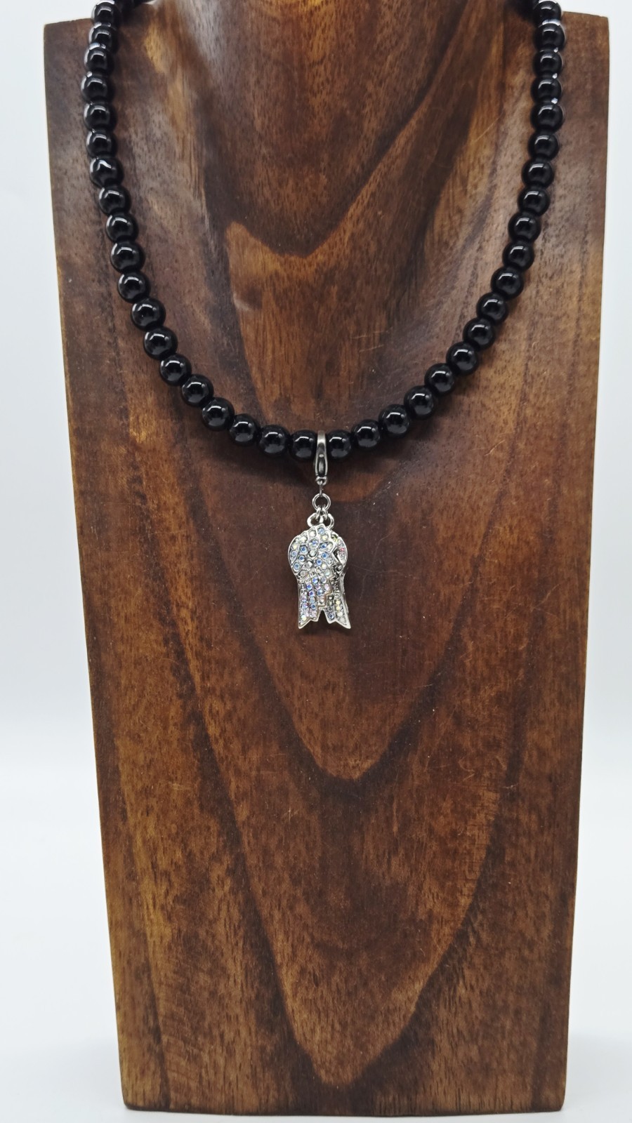 Kirks Folly Necklace Expect Miracles Angel Wing Black Beaded Silver tone 8 mm