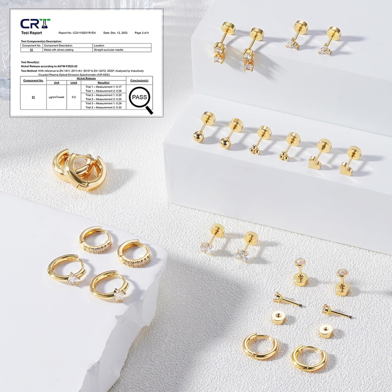12 Pairs Hypoallergenic 14K Gold Plated Hoop Earrings for Women | Dainty Huggie