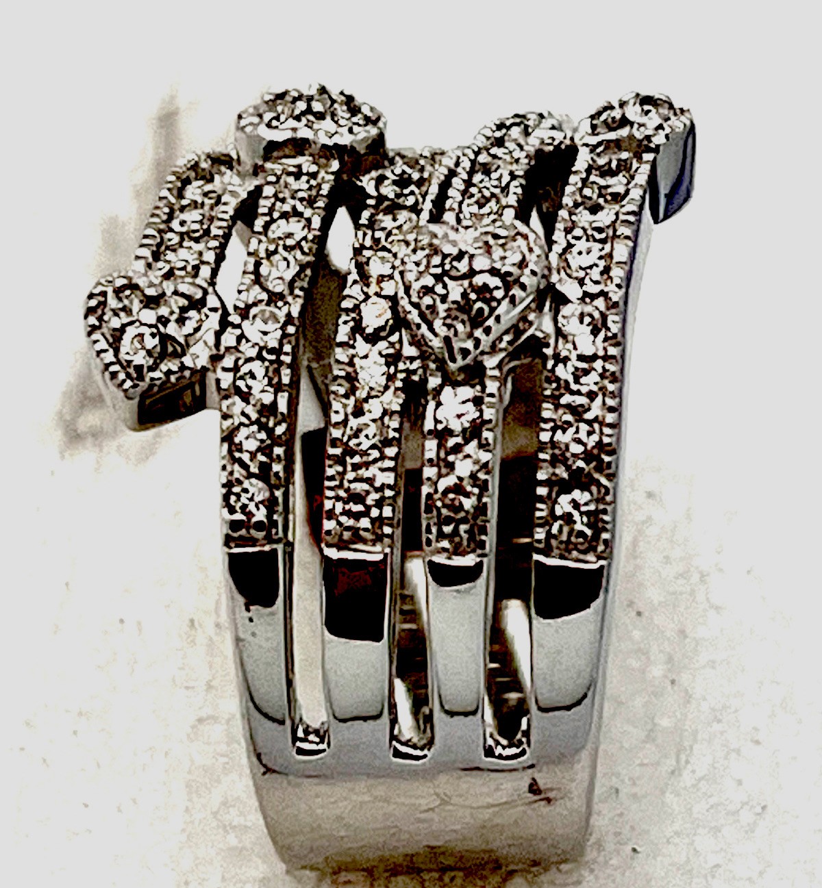 Sterling Silver 925 9.1 Gram 55 Prong Set CZ 5 Row Heart Ring Size 10