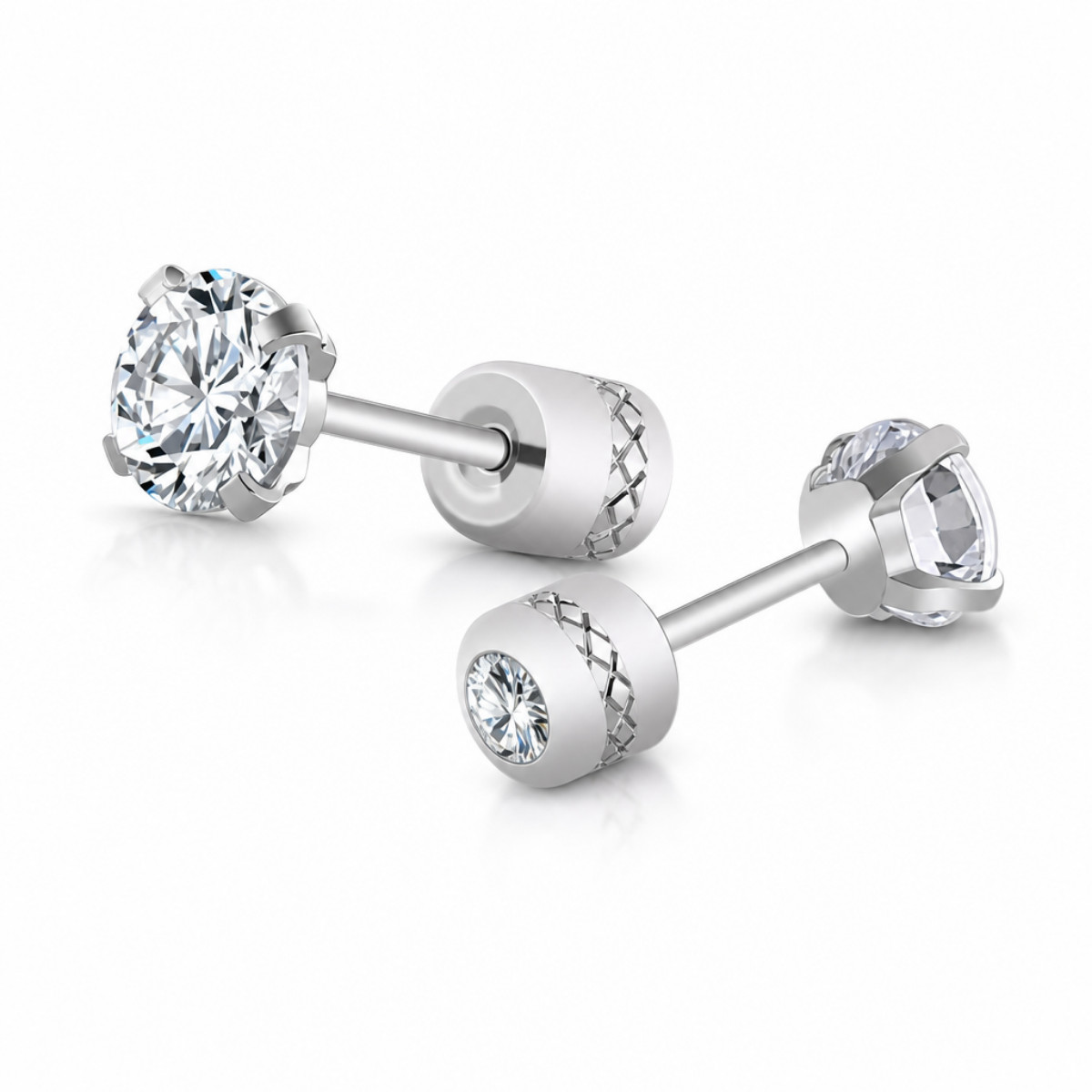 3mm Silver CZ Round Studs Stainless Steel Screw Back Womens Mens Piercing