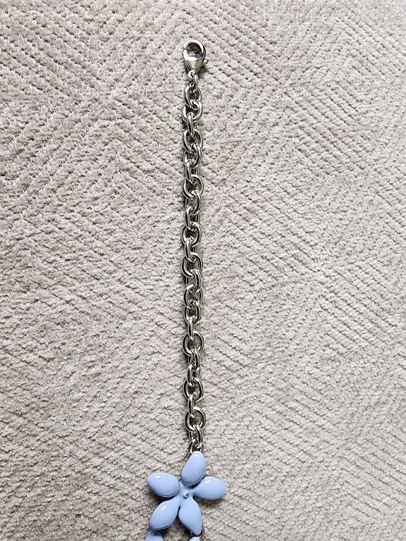 Talbots Light Blue Flower Design silvertone bib necklace and bracelet set.