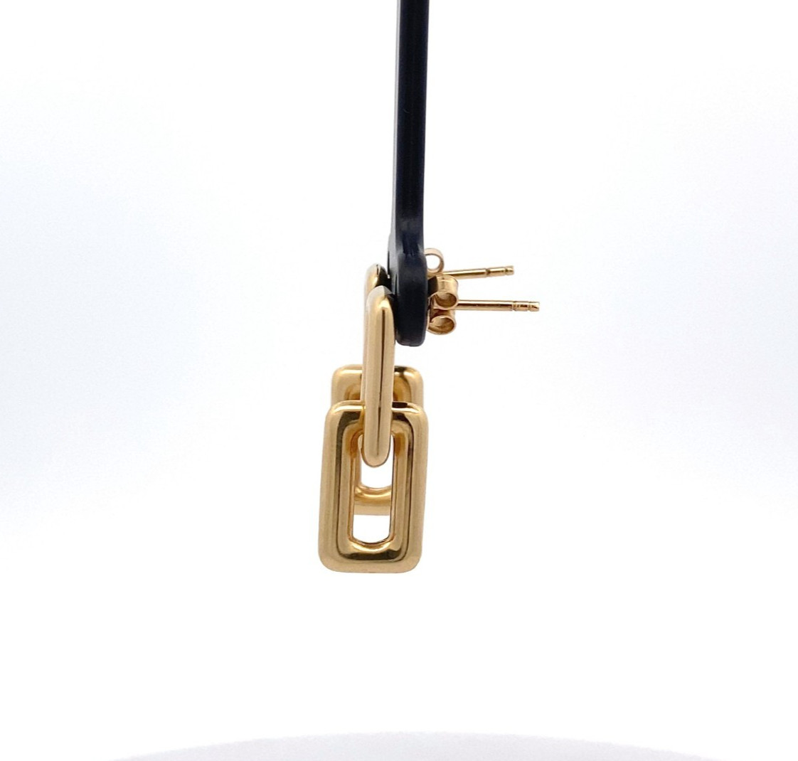 Ladies 18k Yellow Gold Light Weight Double Rectangle 1″ Drop Dangle Earrings