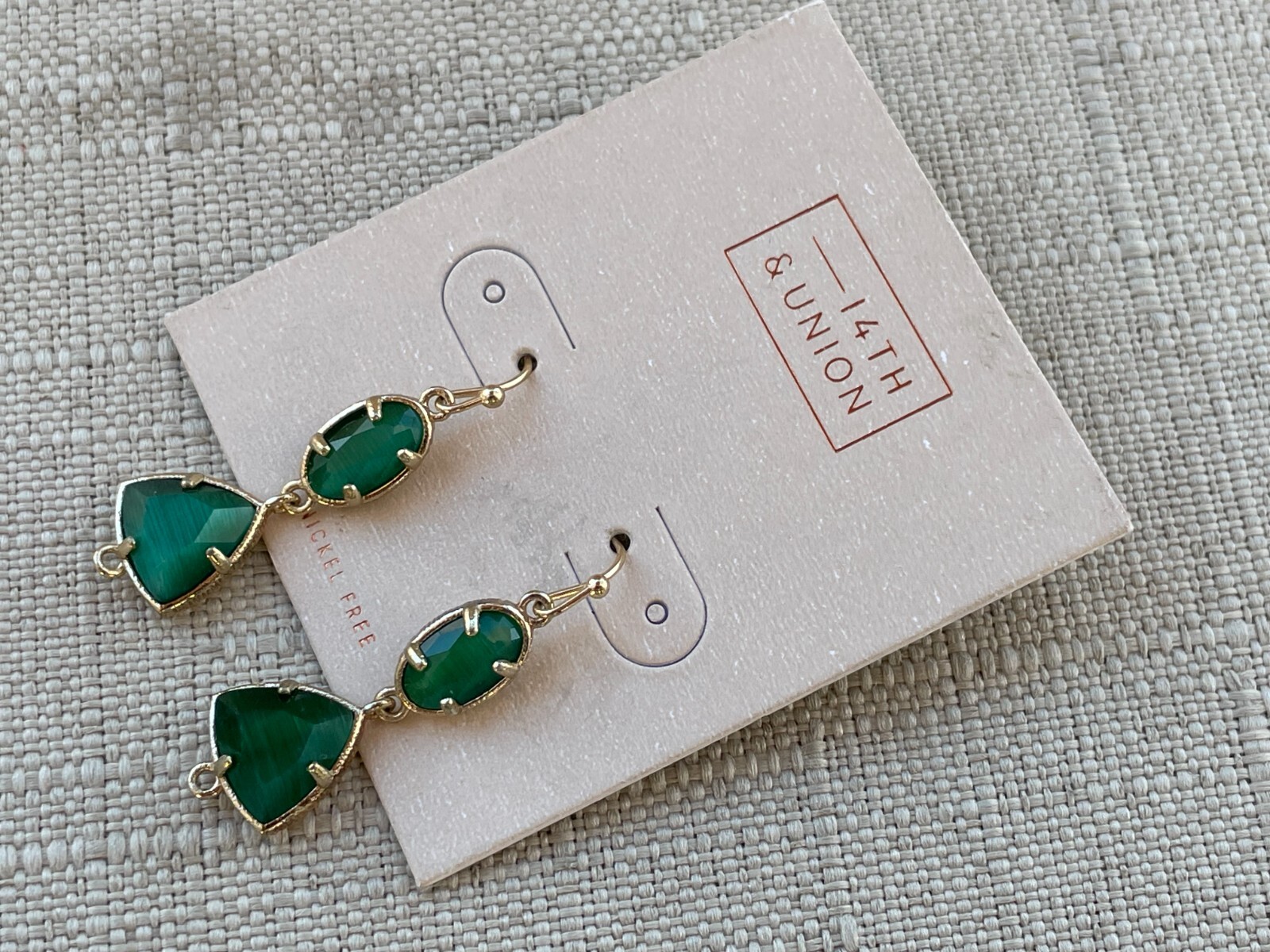 14th & Union Women Earrings Green Stone Gold Tone Fashion Jewelry new