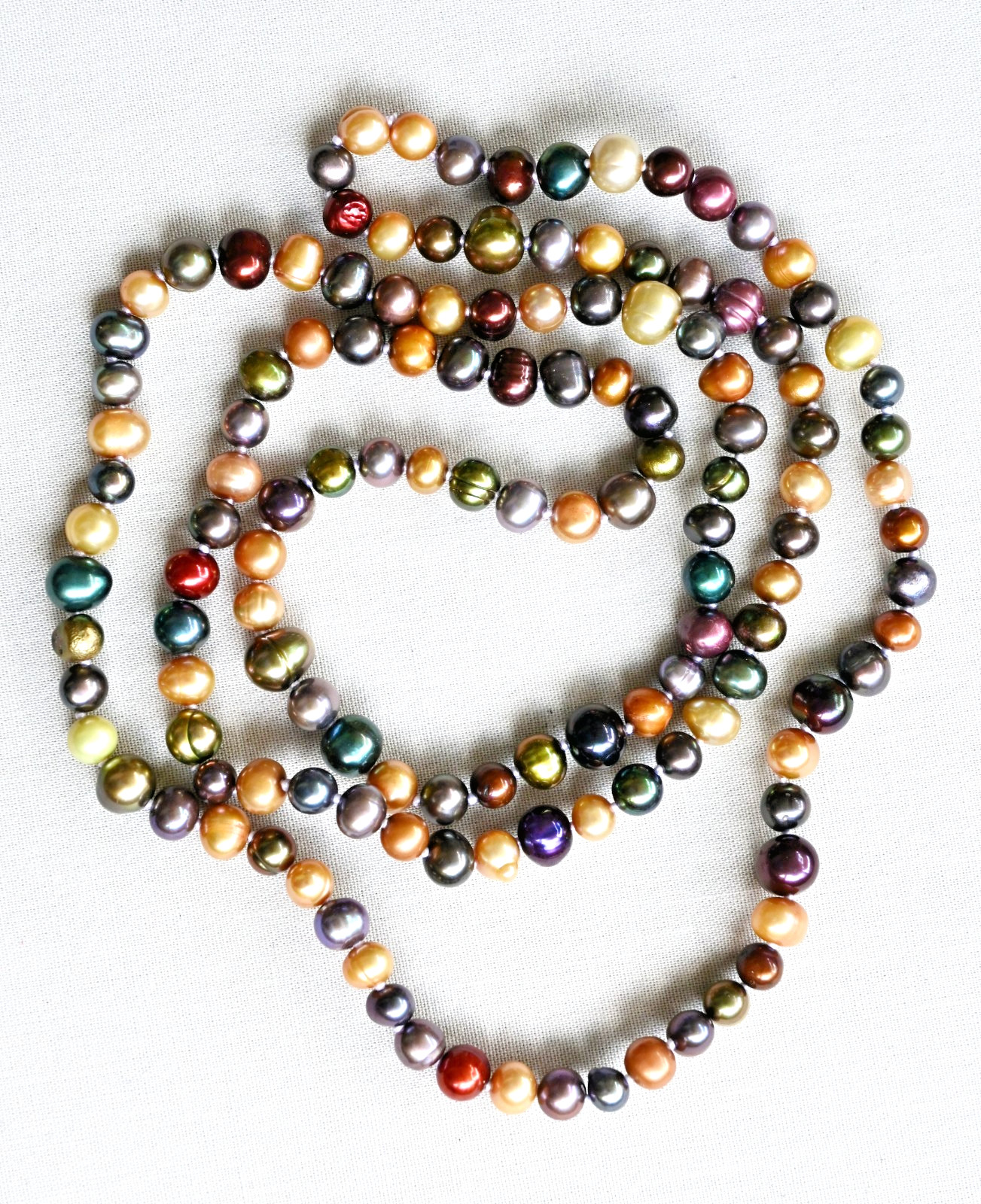 Iridescent Multicolored Dyed Freshwater Pearl Necklace 34″ Long